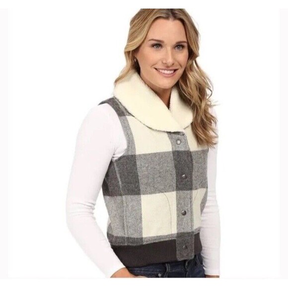Woolrich Wool Blend Plaid Buffalo White Gray Vest Women’s EUC Size Medium - Picture 15 of 16
